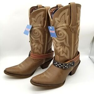 Durango Women's Crush Flag Accessory Western Boots Sz 8.5 Snip Toe Cowboy